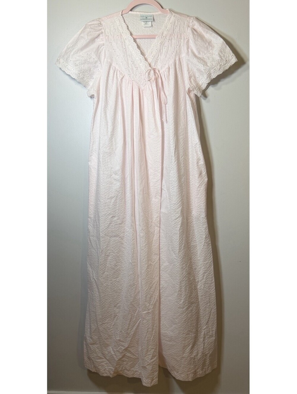 VTG Gilligan O’Malley Maxi Nightgown Pink Eyelet Lace Small Cottagecore Coquette